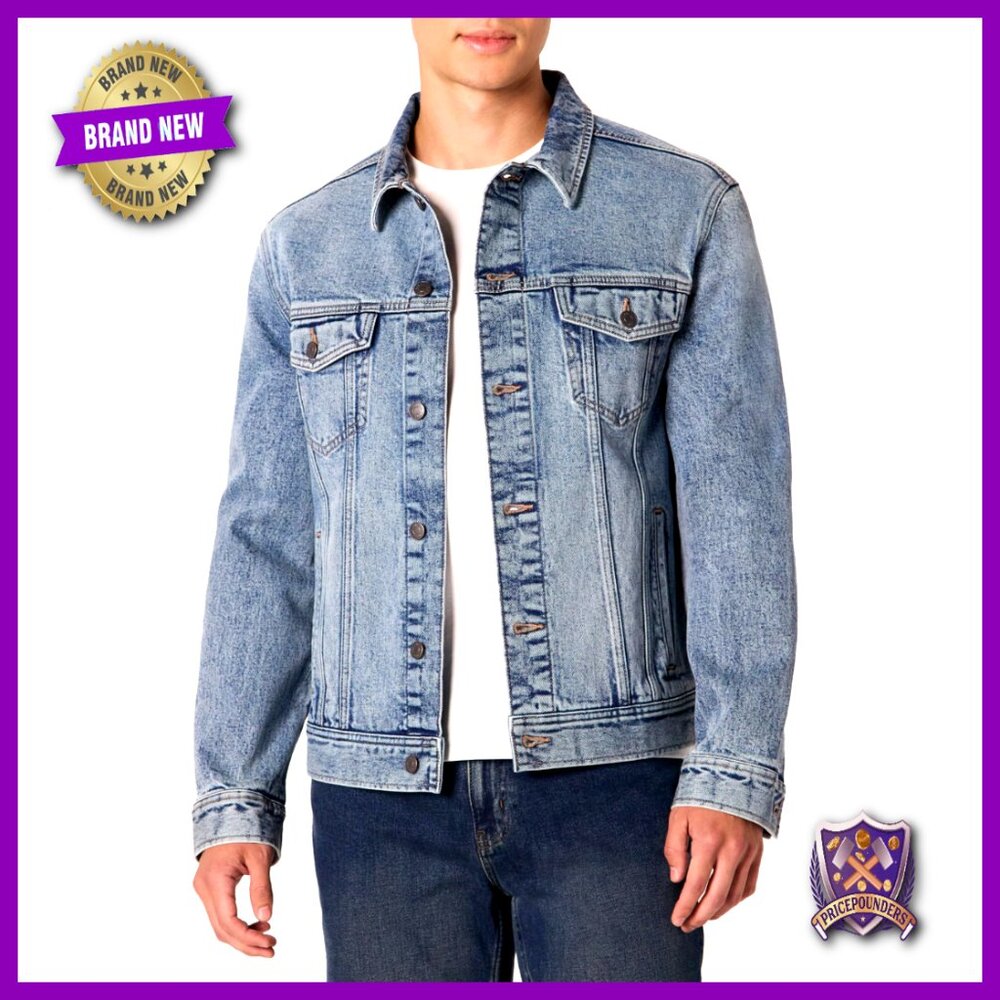 Men's Denim Jacket Classic Trucker Style Regular Fit Heavyweight Low Stretch